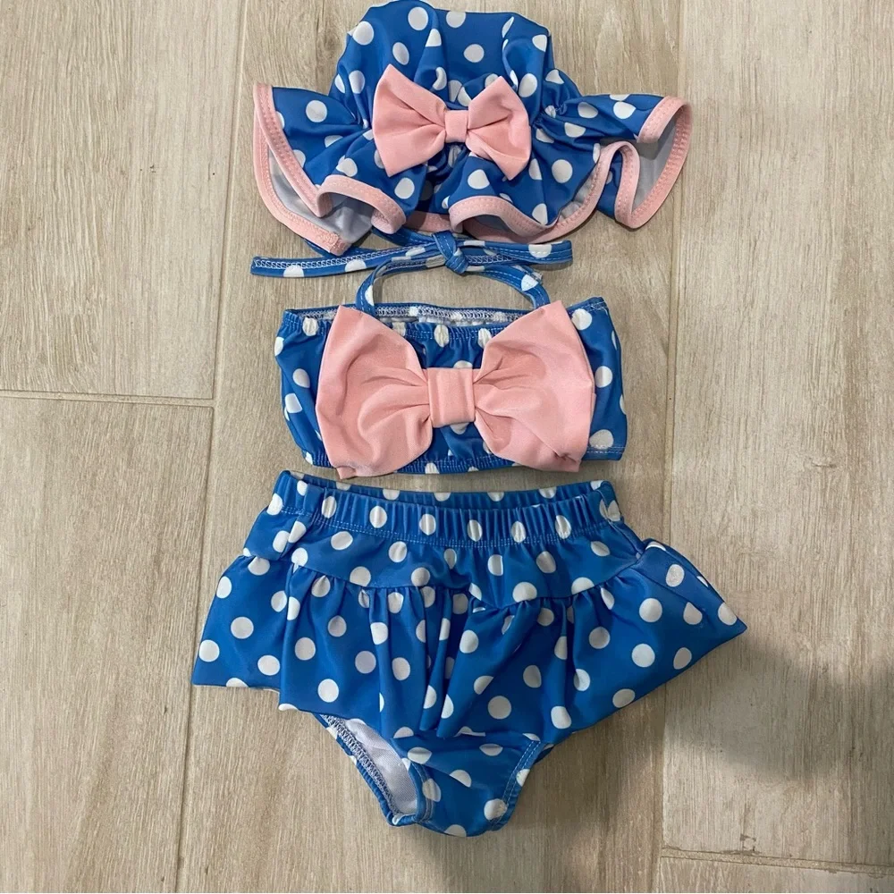 👧🏻Blue and Pink Polka Dot Baby Swimwear Set 6-12m